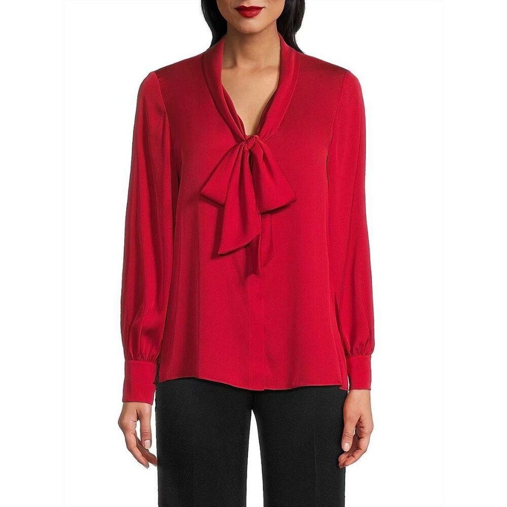 NWT Ungaro Ella Tie Neck Silk Blouse Coral Size Medium